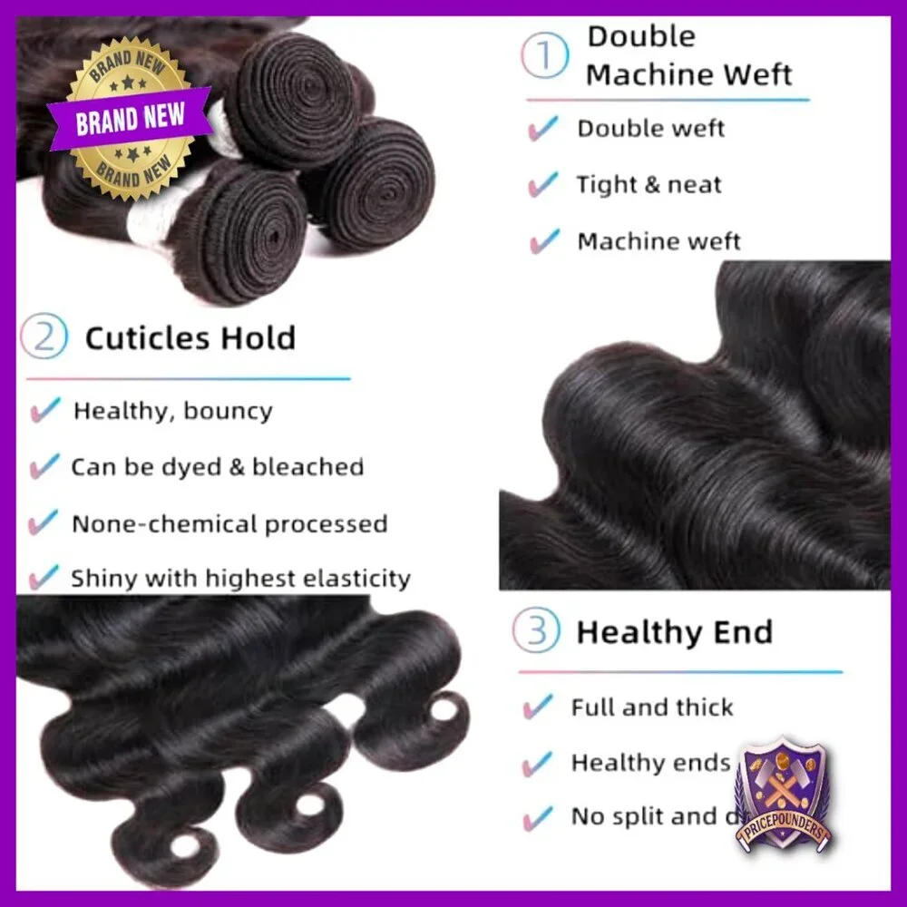 3 Bundles 100% Brazilian Virgin Human Hair Extensions 18-22 Inch Body Wave